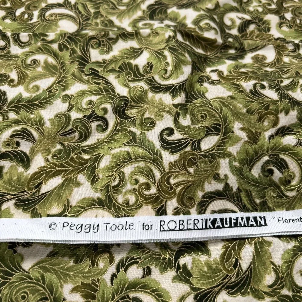 Peggy Toole Robert Kaufman Cotton Quilting Fabric Green Florentine 1/2 Yd X 42